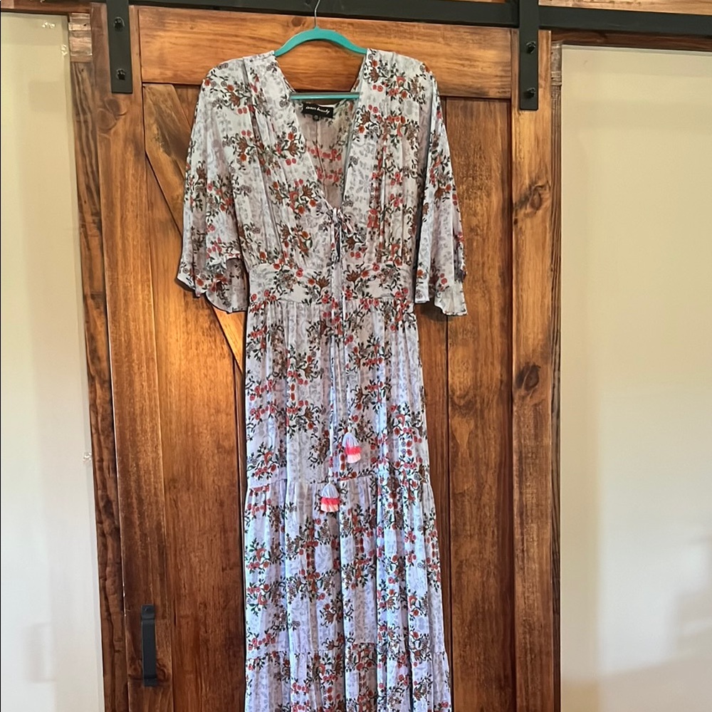 Purple Pleated Maxi Sundress with Dolman Sleeves